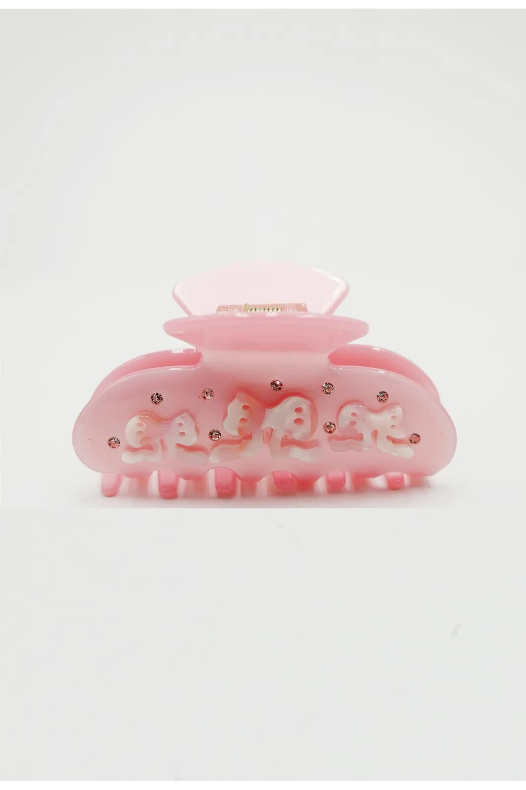 Pembe Fiyonk Kurdele Özel Taşlı Sıkı Saç Tokası, Kaliteli 8 Cm Kemik Mandal Toka
