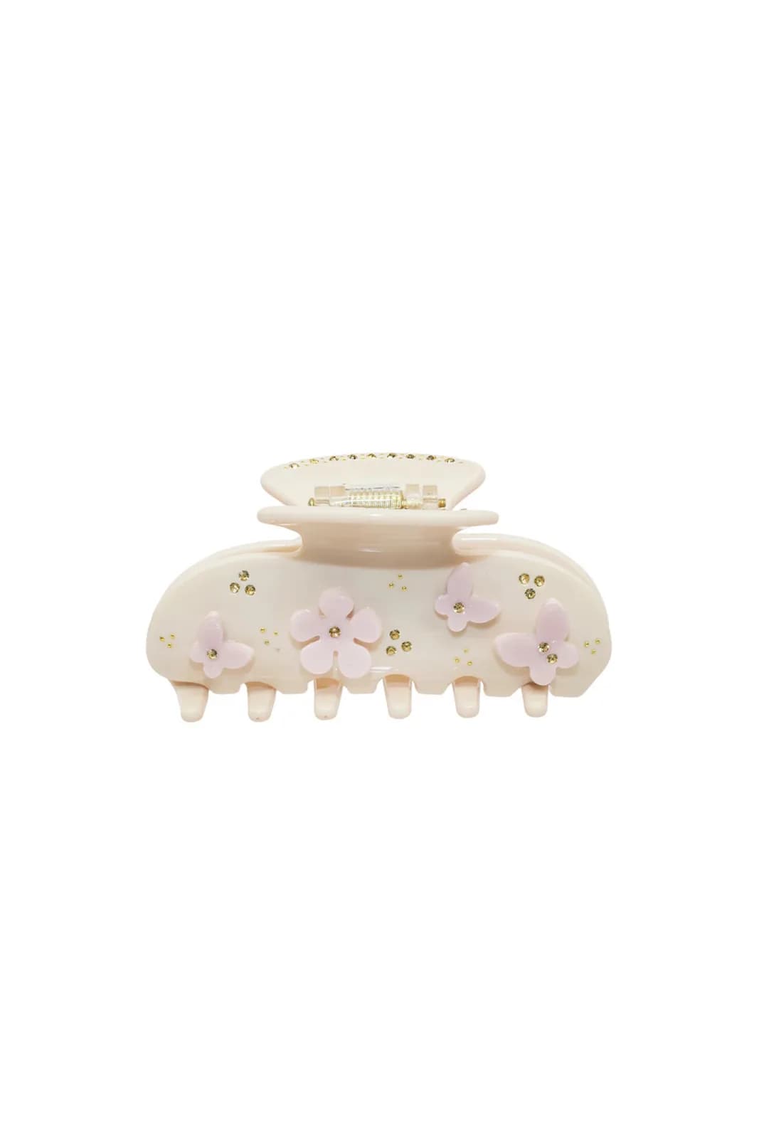 Taşlı Pembe Kelebekli Bej Mandal Toka 8 Cm Yüksek Kalite Asetat Materya L4 Al 3 Öde