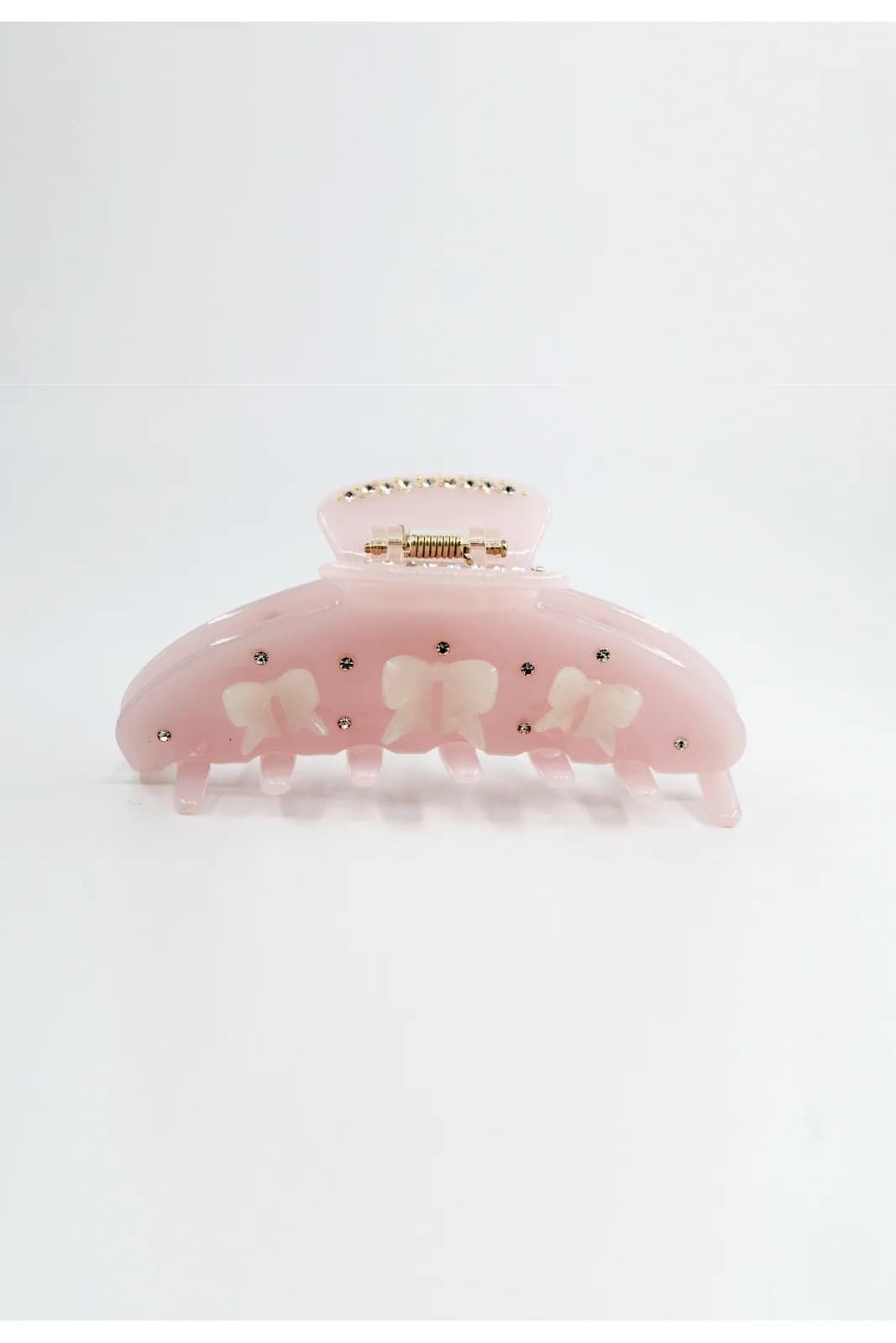 Toz Pembe Taşlı Kurdeleli Asetat Mandal Toka/ 10cm